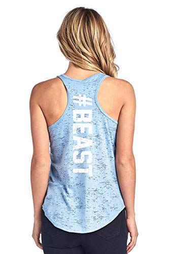 Tough Cookie Clothing Tank Top â€“ Womenâ€™s Workout Yoga Burnout Racerback Sleeveless Active Casual #Beast Print Shirt BNTT-001 Dusty Blue M