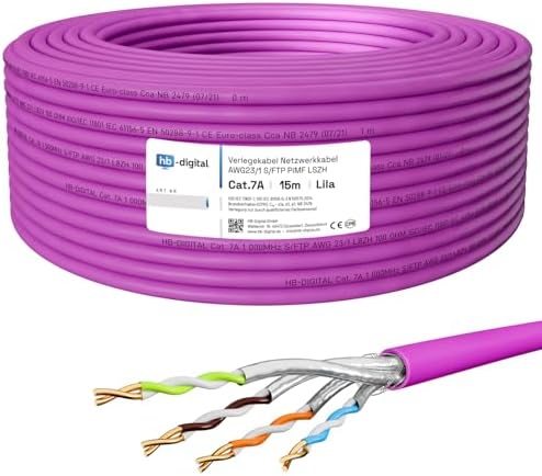 HB-DIGITAL 10 m CAT.7a kabel sieciowy LAN kabel instalacyjny AWG 23 czysta miedź S/FTP PiMF LSZH bezhalogenowa zgodność z RoHS-Compliant Ethernet kabel instalacyjny kabel do transmisji danych PoE 10