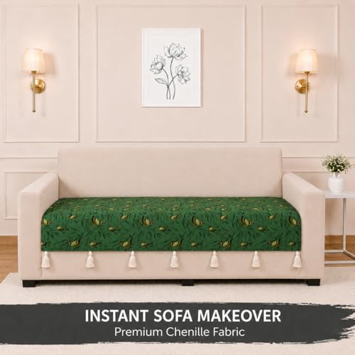 Image of STITCHNEST 'Eden Weaves Collection Series' 3 Seater Sofa Cover| Elegant Woven Fabric, Decorative Tassels, Washable & Durable for Modern Living