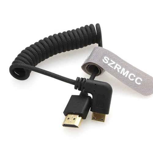 Cable Mini HDMI a HDMI 8K de ángulo recto SZRMCC en espiral trenzado para cámaras DSLR y mirrorless 7