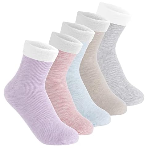 Milduall Women's Winter Socks, 5 Pairs of Cuddly Socks, Hut Socks, Against Cold Feet, Size 35-42, Warm Socks, Winter Gift for Women Girls Clothing, Blue, pink, purple, grey, beige, One size Cover