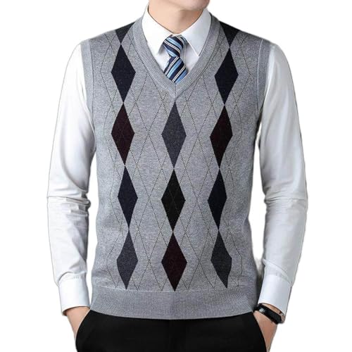 Pull Argyle sans manches col en V pour homme fini le froid hivernal au bureau