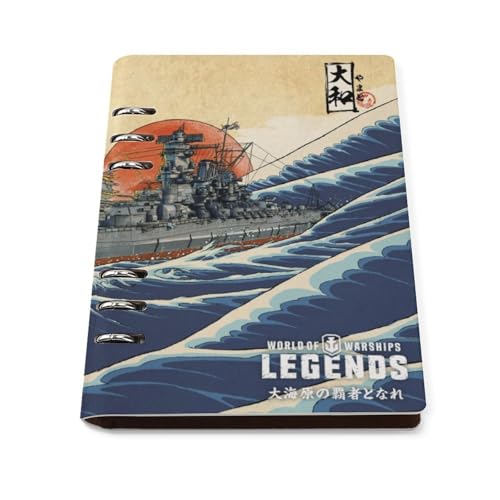 A5 ノート リフィル対応 浮世絵 神奈川沖浪裏 戦艦大和 PUレザー 手帳型 ビジネスノート 6穴 バインダー 書きやすい リングノート 多機能 メモ帳 学生 社会人 仕事用 おしゃれ