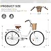 MarKnig Beach Cruiser Bike for Women and Men, Female Commuter Bicycle with Basket, 1 Speed Womens Bike with Rear Rack/High-Carbon Steel/Front & Rear Fenders, Ergonomic Upright Design(24" White) #5
