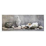 Glasbild - Zen Buddha mit weißen Orchideen - Panorama 30 x 80cm
