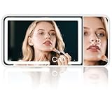 Car sun visor makeup mirror, equipped with 3x magnifying glass and three-color adjustable brightness soft light mirror, rechargeable, suitable for all models (White)