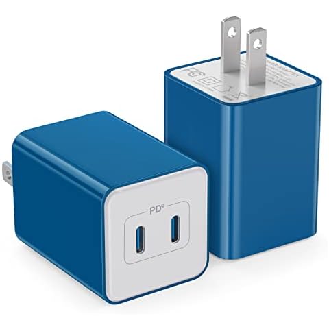 2 Pack USB C Charger, 40W PD Type C Fast Charger Block Plug Adapter Dual Port PD3.0 USBC Charging Brick Cube for iPhone, iPad, Samsung Galaxy, Google Pixel, Motorola, Huawei(Blue) Cover