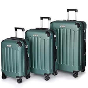 TANTOMI Kofferset 3-teilig, ABS Hartschalenkoffer Set, Reisekoffer Set mit Rollen, Gepäck-Sets (20/24/28 Zoll, Helles Dunkelgrün)
