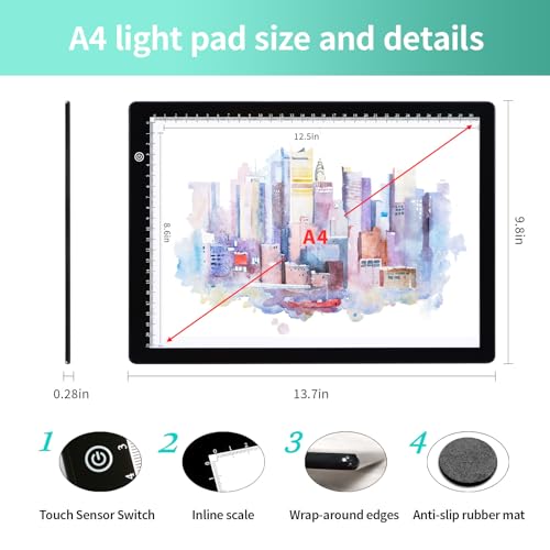 Mesa de luz A4 para dibujo, Mesa de luz de trazado de brillo ajustable de 3 niveles, cable de alimentación USB tipo C Tablero de luz de pintura de diamante LED para vinilo de desherbado - imagen 5