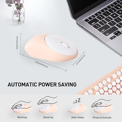 Image of Wireless Keyboards Mouse Combos, Colorful Cute Typewriter Full-Size Retro Round Keycaps, 2.4GHz Cordless Sleep Mode Office Quiet Wireless Keyboard and Mouse Set for Desktop Laptop PC Computer