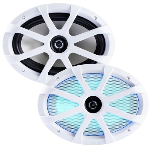 Memphis MXA69L 6x9 Marine Coaxial Speakers with RGB LED and White Grills, 2-Pair Bundle