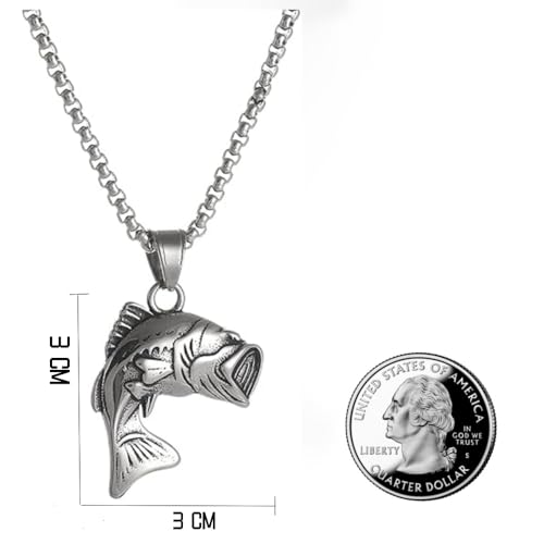 Largemouth Bass Fish Necklace, Fisherman Stainless Steel Jumping Bass Pendant2