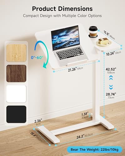 Image of BZIUM Overbed Bedside Table with Hidden Wheels, Adjustable Medical Tilt Top Hospital Bed Table Over The Bed, Rolling Desk Mobile Standing Desk (31.5x15.8, White)