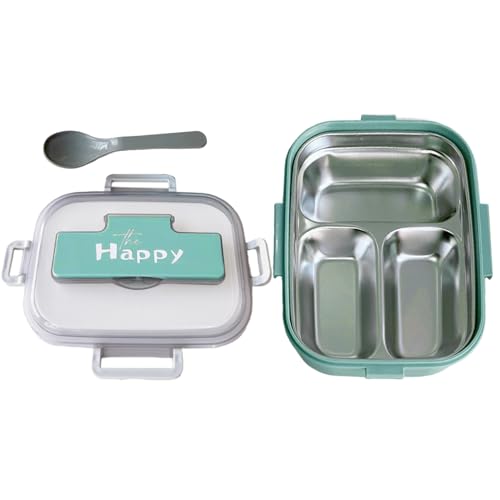 Genérico Tartera De 3 Divisiones En Acero Inoxidable Con Cubiertos, Mantiene La Temperatura De Los Alimentos, Perfecta Para Comida Escolar, Laboral Y Actividades Al Aire Libre, Práctica