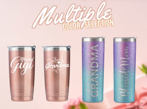 Image of Onebttl Christian Grandma Gifts for Mother's Day, 20oz Purple & Blue Glitter Skinny Tumbler, Straw & Lid Included, Blessed Grandma Gifts