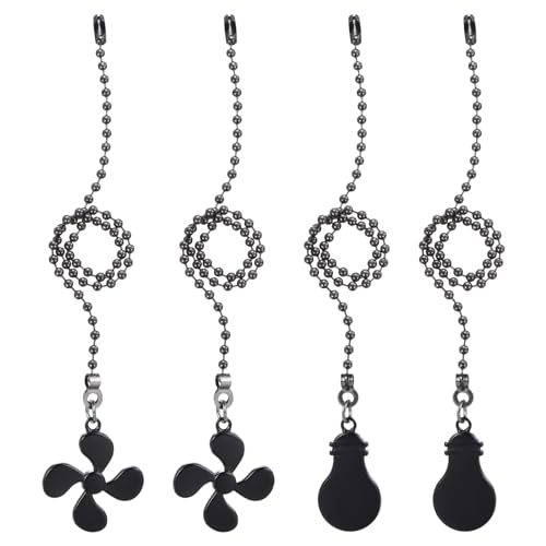 Image of uxcell 13 Inch Ceiling Fan Pull Chain Extender Sets, 4 Pcs Beaded Ball Fan Pull Chain with Decorative Light Bulb and Fan Cord for Ceiling Light Lamp Fan, Black