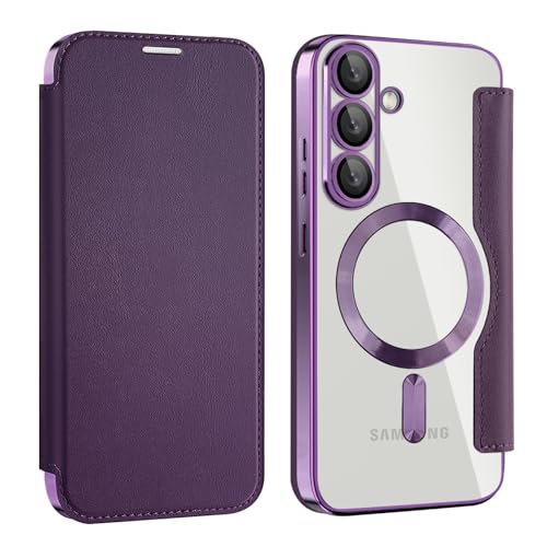 MuZiF Samsung Galaxy S25 �p �P�[�X �蒠�^ Magsafe�Ή� �N���A �w�� ���� ������PU���U�[ �i�v���� �}�O�l�b�g �X�}�z�P�[�X �J�[�h���[�A�l�C���z�^ �J�o�[ �y�� S25 �p �蒠�J�o�[ (Galaxy S25�p,�p�[
