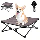 KingCamp Erhöhtes Hundebett Hundeliege Outdoor Haustierbett Haustierliege Atmungsaktivem Mesh & Wildledermatte & Rutschfesten Füßen für Reisen Garten Outdoor Indoor, Schwarz 57 x 57 x 23 cm