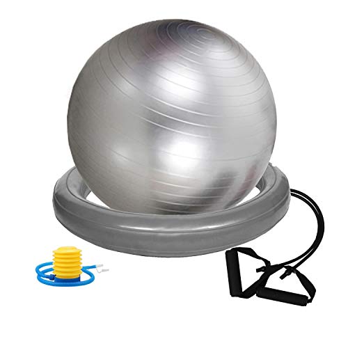 Gloop - Pelota blanda de gimnasia gruesa antipinchazos, pelota de pilates, bandas de resistencia, niño, Set plateado., 75 cm