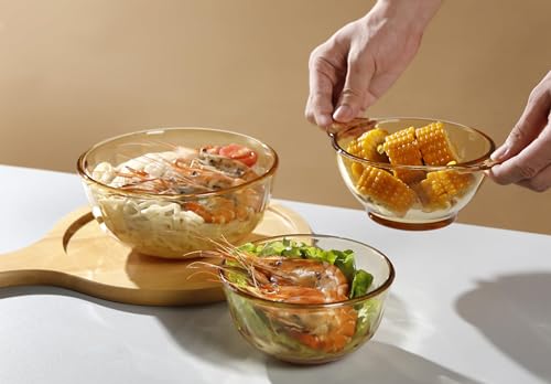 Image of The Better Home Set of 4 Borosilicate Glass Bowls | 980 ml Each | Microwave Safe | Scratch Resistant | Serving & Mixing Bowls for Kitchen | Round | Transparent | Amber