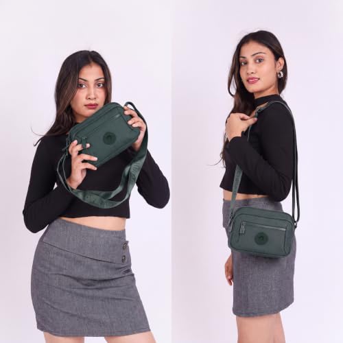 Image of TS WITH TECHSUN Small Crossbody Shoulder Bag for Women, Multi-Pocket Nylon Travel Handbag Messenger Purse, Adjustable Strap, Lightweight, Zipper Closure (21(L) X 16(H) X 9 (W) CM)