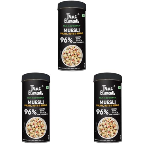 Image of True Elements Muesli Fruits, Nuts & Seeds 400gm - Breakfast Cereal | 100% Wholegrain | Muesli with Freeze Dried Fruits (Pack of 3)