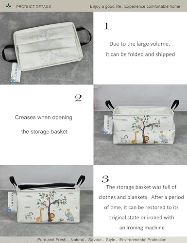 Image of Rectangular Tree Animals Laundry Storage Bin for Adults and Kids | Damp resistant canvas fabric, sturdy stitched carry handles, foldable design organizes closet and playroom daily supplies