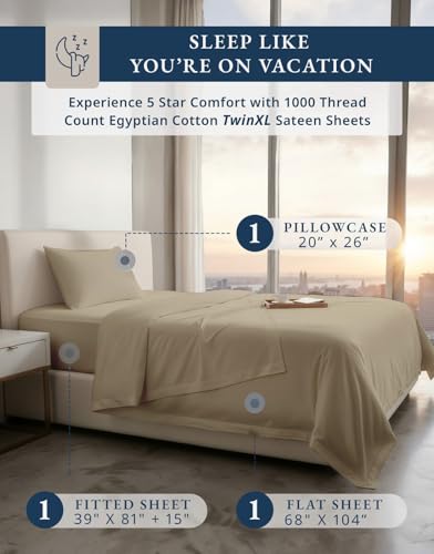 Image of LANE LINEN Hospital Bed Sheets Twin XL 100% Egyptian Cotton Sateen - Taupe
