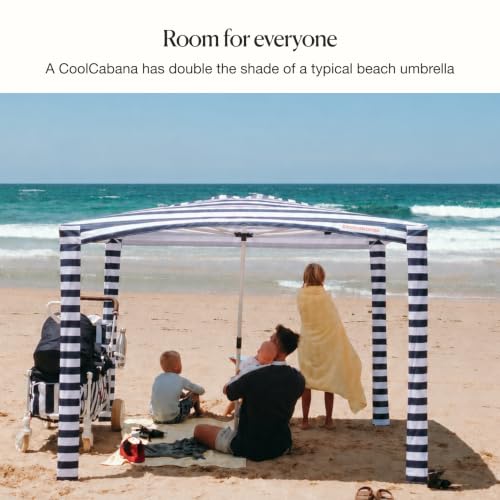 Image of CoolCabana Beach Shade Tent - Easy Setup, UPF 50+ Protection, Large & Medium Sizes, Compact & Wind Resistant - Beach Cabana for The Whole Family - Navy Stripes, Medium