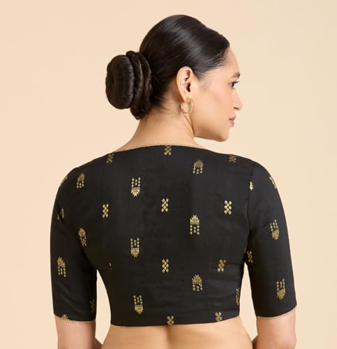 Image of Studio Shringaar Women's Handloom Cotton Silk Readymade Saree Blouse