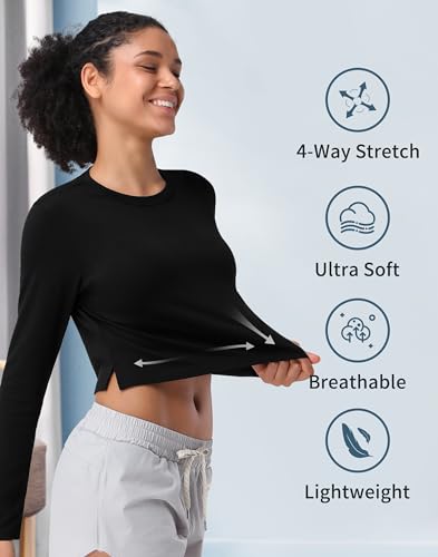Pioneer Camp Long Sleeve Crop Tops for Women Cropped Workout Bamboo Viscose Shirts Loose Athletic Gym Yoga Running T-Shirts4