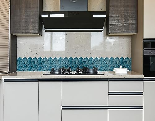 Image of WallDesign Blue Acrylic Shell Tile Sticker - 4ft x 9.75 inch Durable Surface Decoration Film for Kitchen, Cabinet, Table, Furniture, Wall, Bathroom, Door, Refurbishment