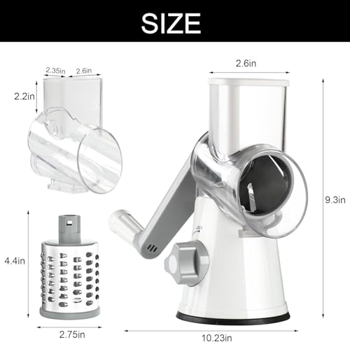 Cambom Rotary Cheese Grater Hand Crank Cheese Shredder for Fresh Cheese, Vegetable, Nuts,Non-Slip Suction Base, Free Cleaning Brush Three Blades, White by Cambom - Image 5