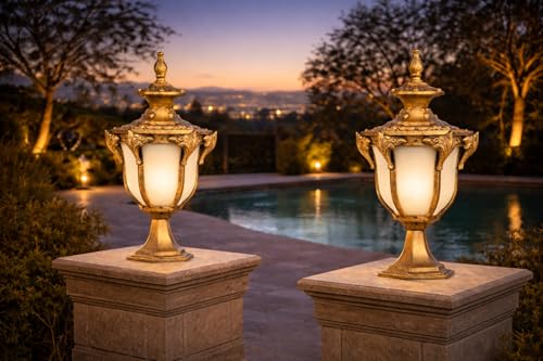 Image of Weldecor Outdoor Main Gate Pillar Light & Boundary Wall Lamp for Home and Villa, Antique Waterproof & Rustproof Set of 2, LED Compatible, Aluminium Die Cast Lamp Post for Resort & Hotel Compound Wall