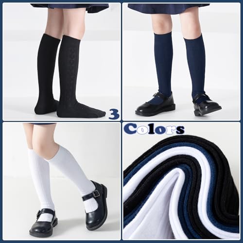 Mini angel Knee High Socks for Girls Seamless Knee Socks Cable Knit Uniform Socks Cotton Long Socks Kids Dress Socks 3 Pack4