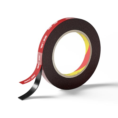 WALL QMER Double Sided Heavy Duty Tape, 15.42 FT × 0.5 in Mounting Adhesive Foam Tape Waterproof High Temperature Resistant for Automotive LED Strips Home Office Decor Indoor Outdoor
