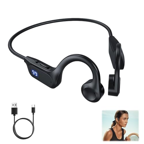 Auriculares Conducción Ósea Bluetooth 5.2 Cascos Open Ear Inalámbricos con Pantalla LCD Cascos Conduccion Osea Inalambricos HIFI 14.8mm Altavoces y Dual MP3/Bluetooth para Ciclismo Correr Fitness