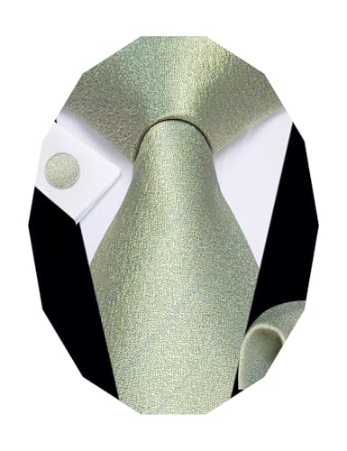 Image of YourTies Sage Green Ties for Men Silk Seafoam Necktie Pocket Square Cufflinks Solid Color Formal Business Party Wedding