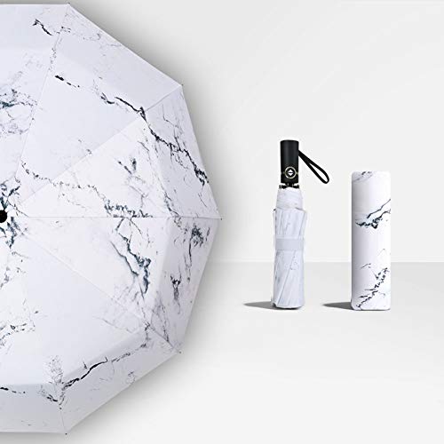 Umbrella Paraguas A Prueba De Viento, 10 Varillas, Mango Cómodo Antideslizante, UPF> 50, Apto para Viajar, 31 Cm Plegado, Negro, Blanco, Gris