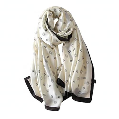 Image of Premium Silk Stole for Women | Lightweight Printed Silk Scarf & Hijab | Elegant Party (72 x 36 Inch) (Ivory and Black)