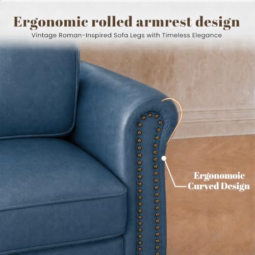 Image of Kingfun Faux Leather Accent Chair with Rolled Arms,Royal Blue