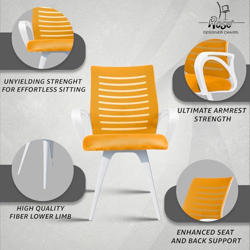 Image of ROSE Elite | 3 Years Brand Warranty | Ergonomic Office Chair, Study, WFH, Revolving, Rolling, Desk, Task, Laptop, Student Chair (White & Orange, Elite MB Reception)