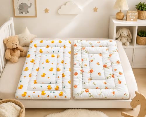 Image of kidcorner Premium Baby Mattress Combo (Pack of 2) - Ultra Soft Cloth Printed Godadi (Duck & Flower Design) | 20 x 30 Inch | Foldable & Skin Friendly Baby Godari