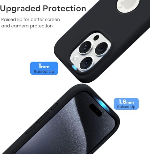 Image of VONZEE Microfiber Logo Cut Cover Compatible for iPhone 15 Pro Case Liquid Silicone Cases Non-Slip Full Body Protective Covers Shockproof Back Cover with High Raised Camera Lips (6.1 inch, Black)