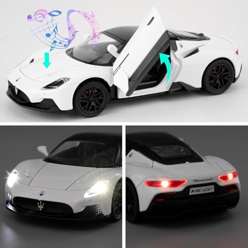 Image of 1:32 Maserati MC20 Alloy Model Car with Pull Back Function Light & Sound Diecast Toy for Kids Collectible Toy Vehicle for Car Enthusiasts Boys and Girls (White)