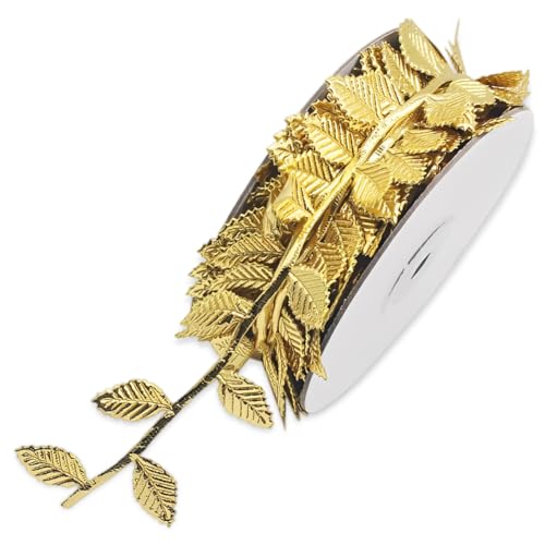 20m Cinta de Hojas Doradas - Cinta Dorada Tela Pasamaneria Diseño Estampado para Boda y Navidad