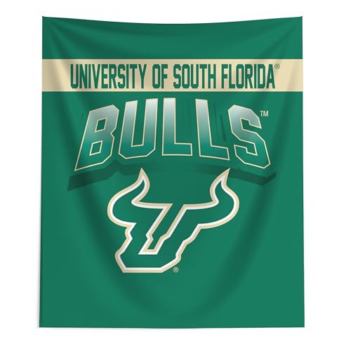 Northwest NCAA South Florida Bulls Bevel Printed Wall Hanging Tapestry, 50 x 60 in, Woven Polyester Fabric, Decorative Fan Art for Bedroom Office Living Room