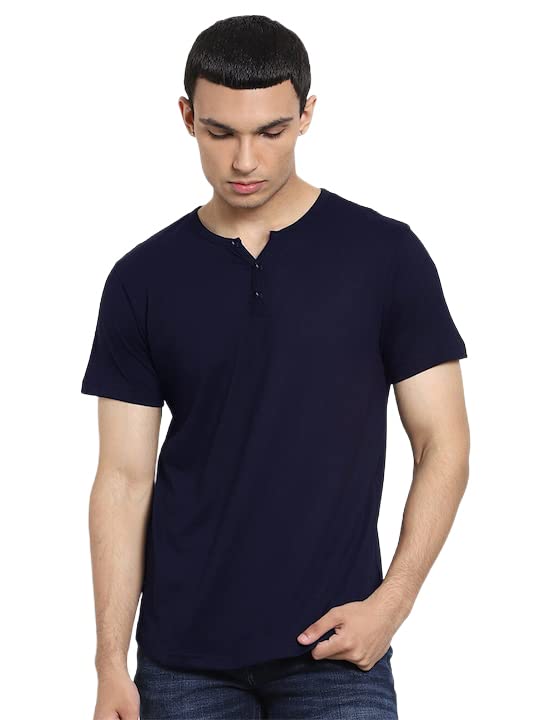 Image of LAZYCHUNKS Regular Fit Solid Henley Half Sleeve Tshirt for Men