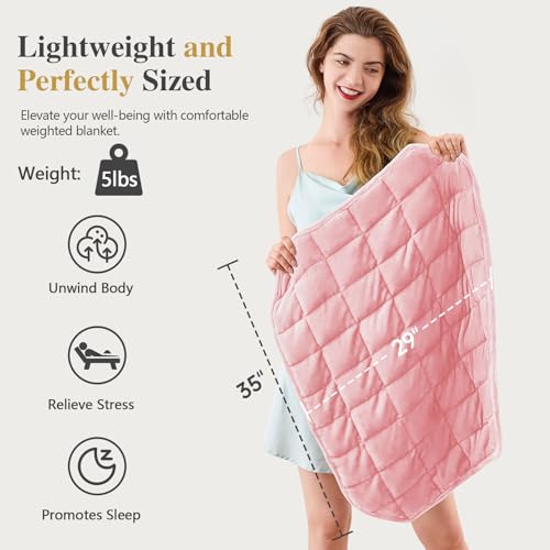CYMULA Weighted Lap Blanket for Adults, Weighted Lap Pad Blanket for All Seasons (35" x 29" 5lbs, Pink) Travel Office Nap, Small Weighted Blanket for Sleeping - Image 3