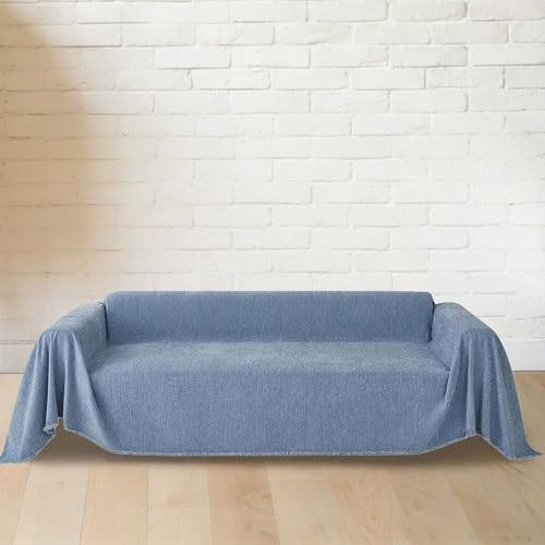 Housse de canapé grand format bleu avec pompons pour salon - 2